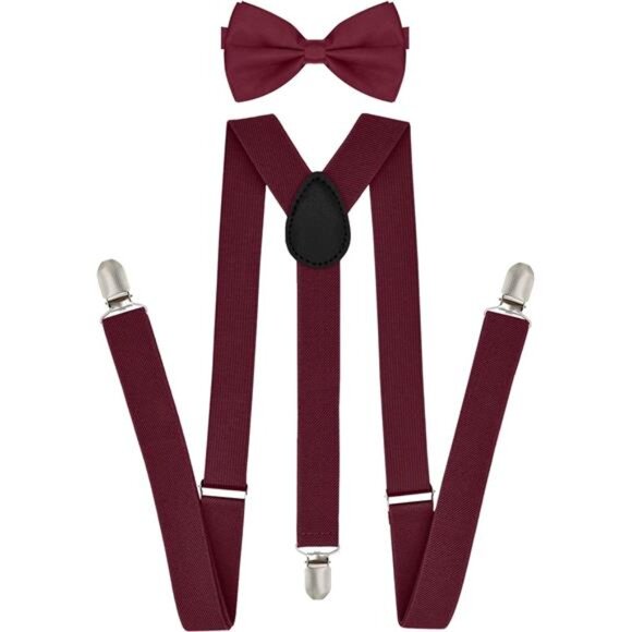 Suspenders for Men with Bow Tie - Adjustable Elastic 1 inch Wide Y Shape - Picture 1 of 7